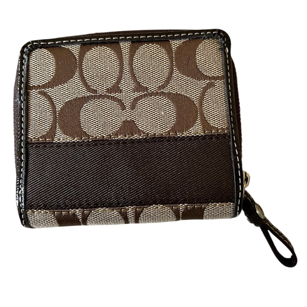 Coach Brown Tan Signature Zip Wallet - Picture 2 of 11